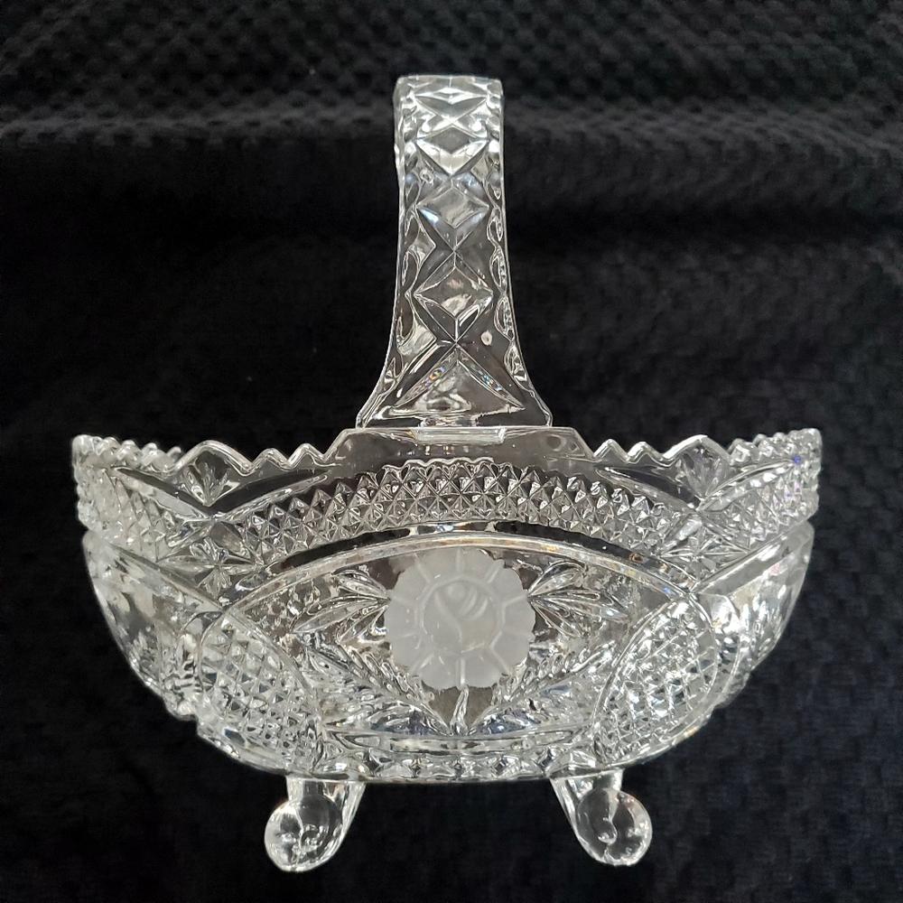 Vtg Anna Hutte Footed Bleikristall Crystal Basket Rose Collection West Germany